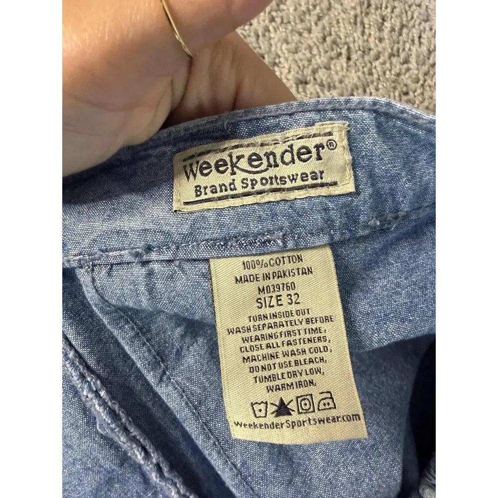 Weekender Shorts Mens 32 Blue Cargo Denim Cotton Relaxed 9 In Inseam Pockets
